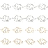 HOBBIESAY 60Pcs 2 Colors Brass Yoga Charms 23.5mm Hollow Lotus Connecter Charms Lotus Flower Pendants for Bracelets Necklaces Crafting DIY Jewelry Making Hole: 1.6mm