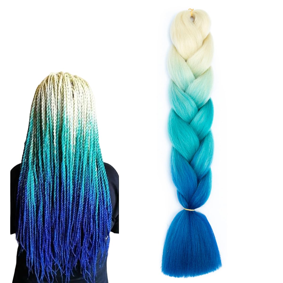 prinfantasy Hair Extension 24 inch Ombre Braiding Pretty Synthetic Braid Hair Extensions Braids for Women Blue and Blonde 1s for Women GBBZ113