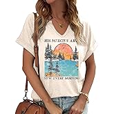 Women's Boho Christian V Neck Shirt Casual Jesus Faith Bible Verse Inspirational Graphic Tee Tops