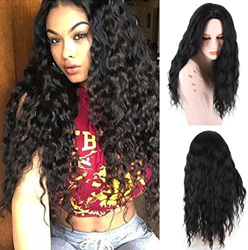 SCENTW Women's Black Synthetic Wig Fashion Long Curly Wavy Wigs For Women Heat Friendly Cosplay Party Wigs +Free Wig Cap