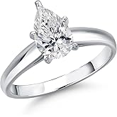 Gem Stone King 10K White Gold 8X5MM Pear Shape Gemstone Birthstone Engagement Ring | Wedding Anniversary Promise Ring For Women | Available 5, 6, 7, 8, 9