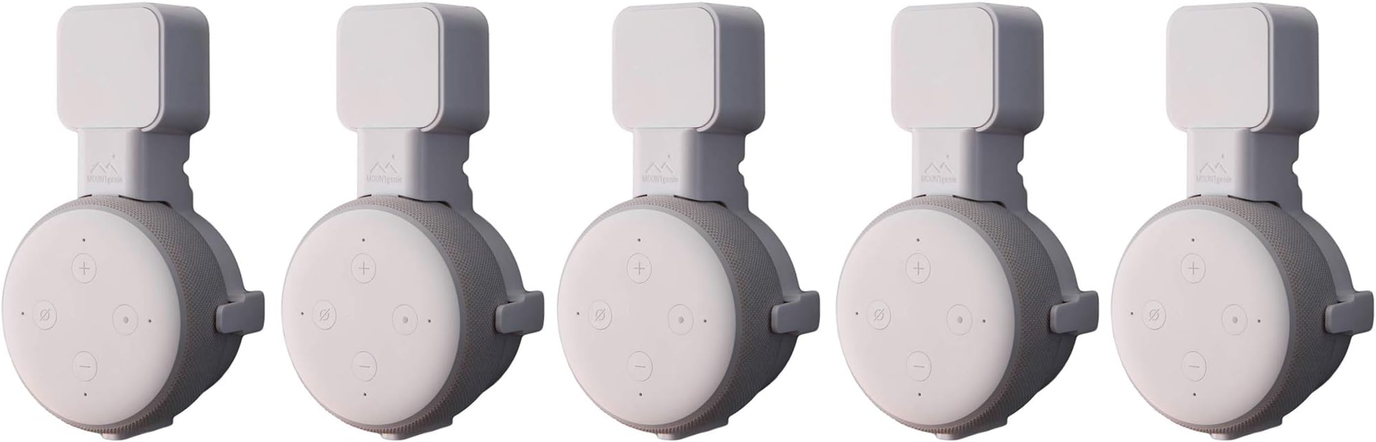 The Dot Genie | Amazon Echo Dot 3rd Gen Wall Mount | The Original Outlet Hanger | No Muffled Sound | Exposed Speaker Grill, Mics, and Lights | Designed in USA (White, 5-Pack)