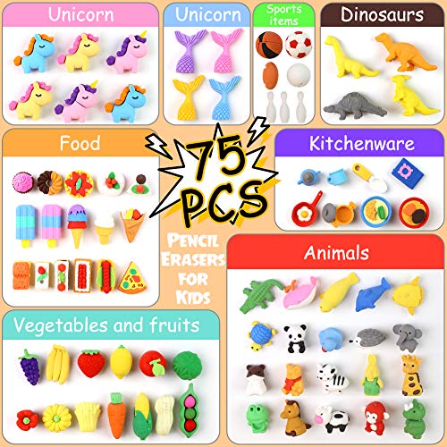 3 otters 75PCS Mini Puzzle Eraser Take Apart Erasers, Fruit and Vegetable Eraser Pencil Erasers for Kids Classroom Prizes Homework DIY Toys