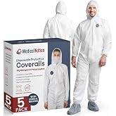 Medical Nation Hazmat Suits Disposable | 5 Pack | Protective Coveralls with Attached Hood and Boots | Heavy Duty Full Body Painters Suit for Adults - Breathable &amp; Water Resistant | 2X-Large
