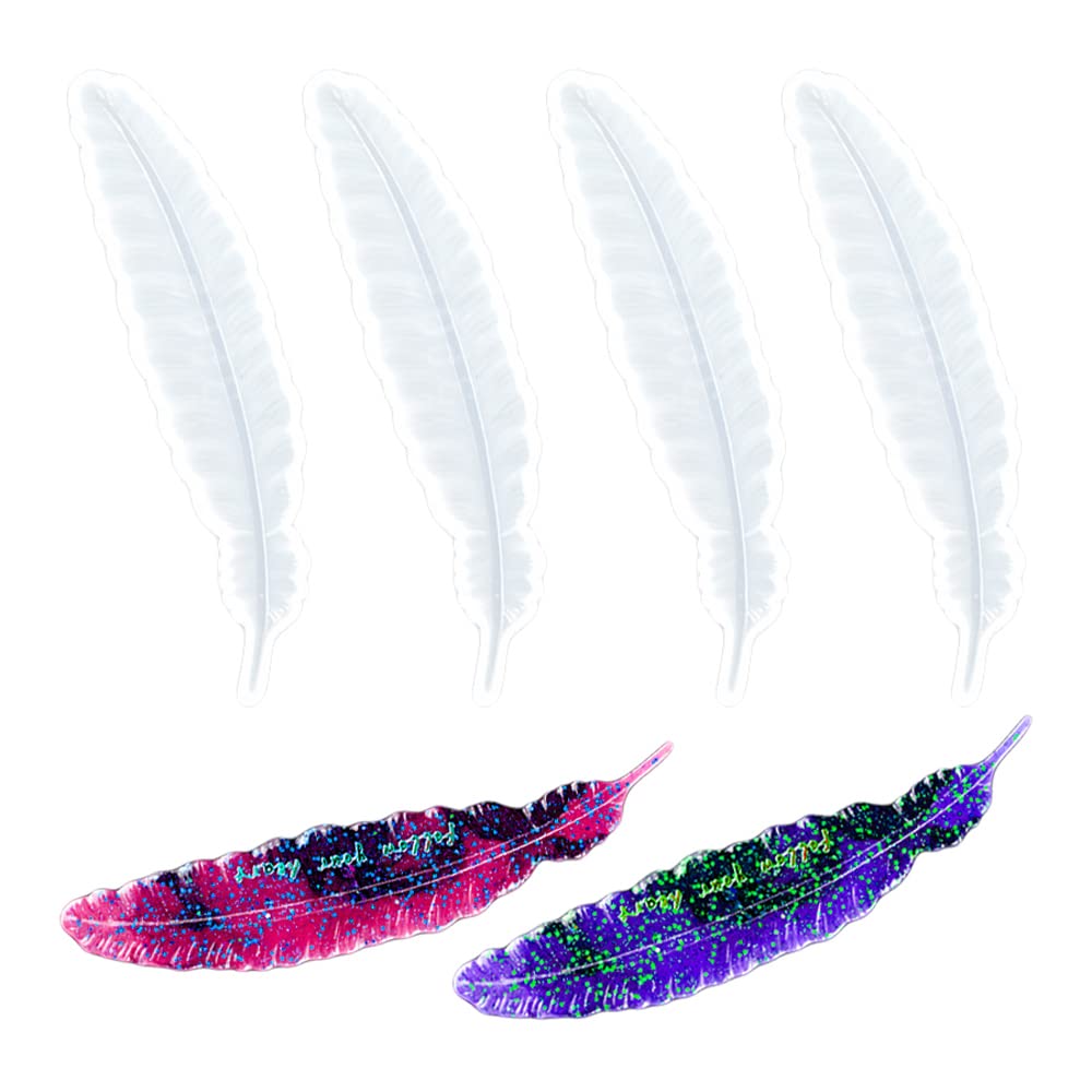 Nifocc 4 Pcs Bookmark Resin Molds Bookmark Casting Molds Feather Bookmark Silicone Mold Crystal Mold for DIY Crafts Jewelry