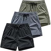 3 Set Men's Workout Athletic Shorts Lightweight Moisture Wicking 3" Running Shorts with Zipper Pockets Gym Beach