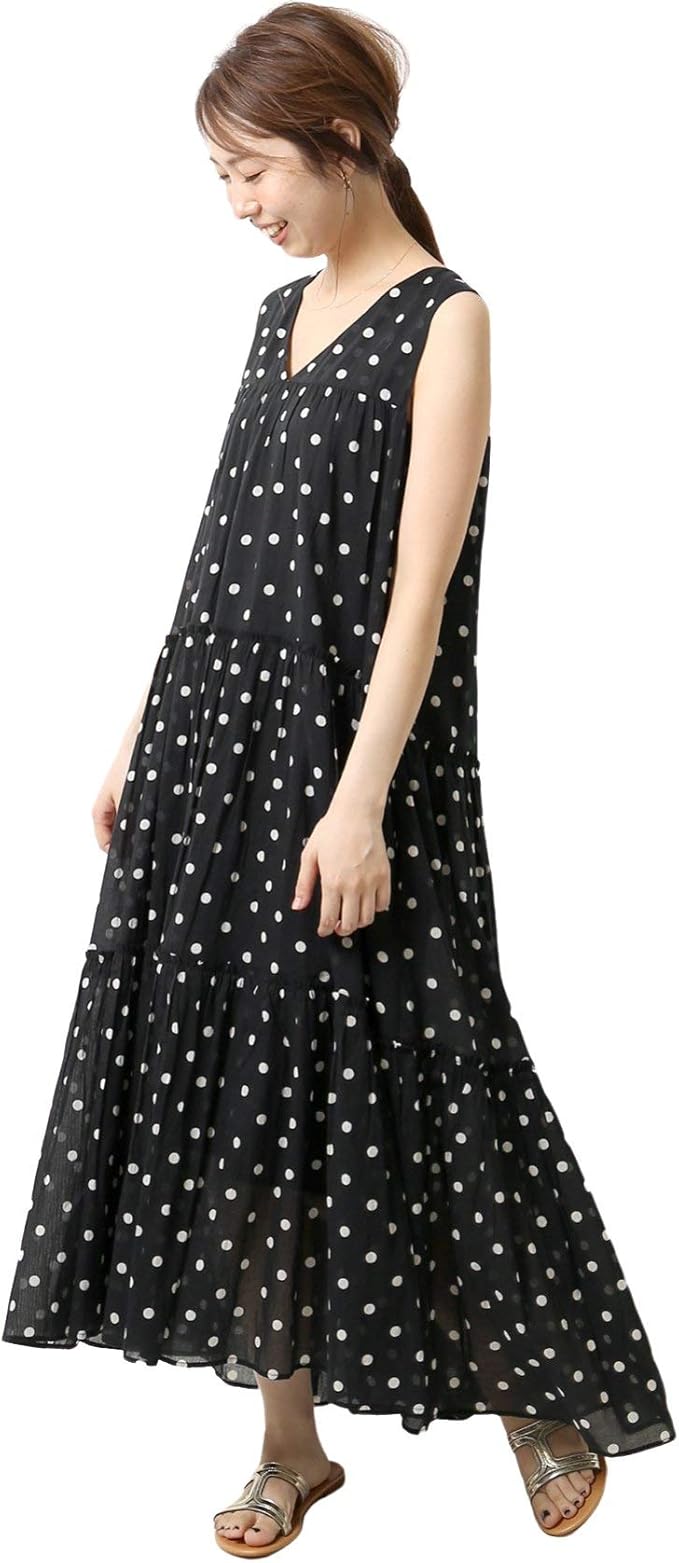 Amazon スピック アンド スパン Ne Quittez Pas 別注ドットマキシワンピース フリー ブラック ワンピース チュニック 通販
