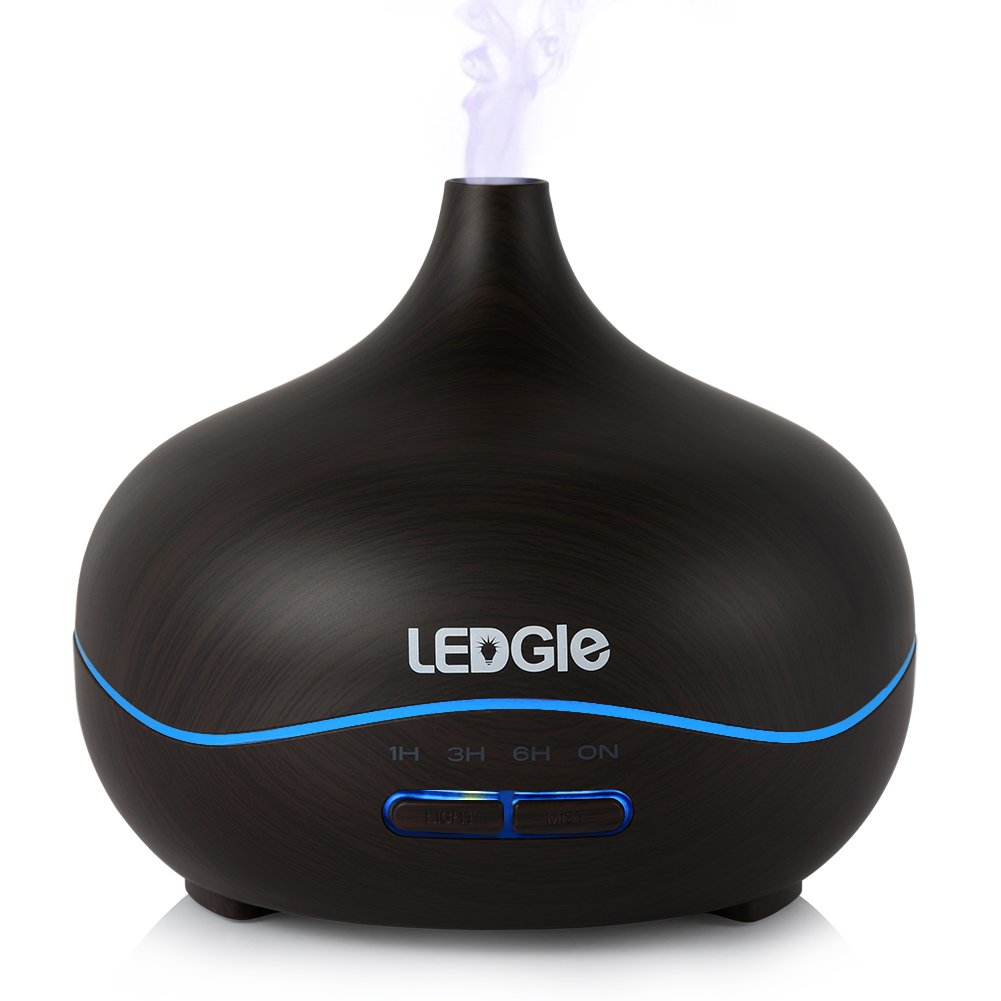 LEDGLE 300ml Home Essential Oil Diffuser (4 Timer Settings, 7 Color LED Lights, Up to 8H Use, Mist Control, Waterless Auto Shut-Off), Air Purifiers for Livingroom Bedroom Office Yoga Spa