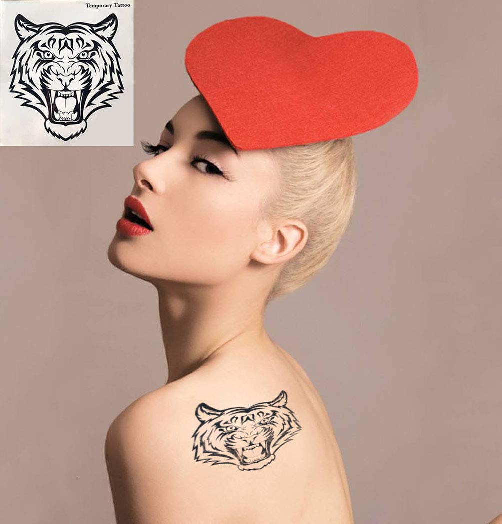 2 Sheets Temporary Tattoos For Men Women Tiger Fashion Body Art Sticker Sexy Fake Drawing Tattoo Special Design Waterproof Black Tattoos Paper