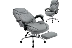 linting Wide Seat Recliner Office Chairs with Lumbar Support Footrest PU Leather Reclining Office Desk Chair with Wheels for Women, Executive Chairs 350lbs (Gray)