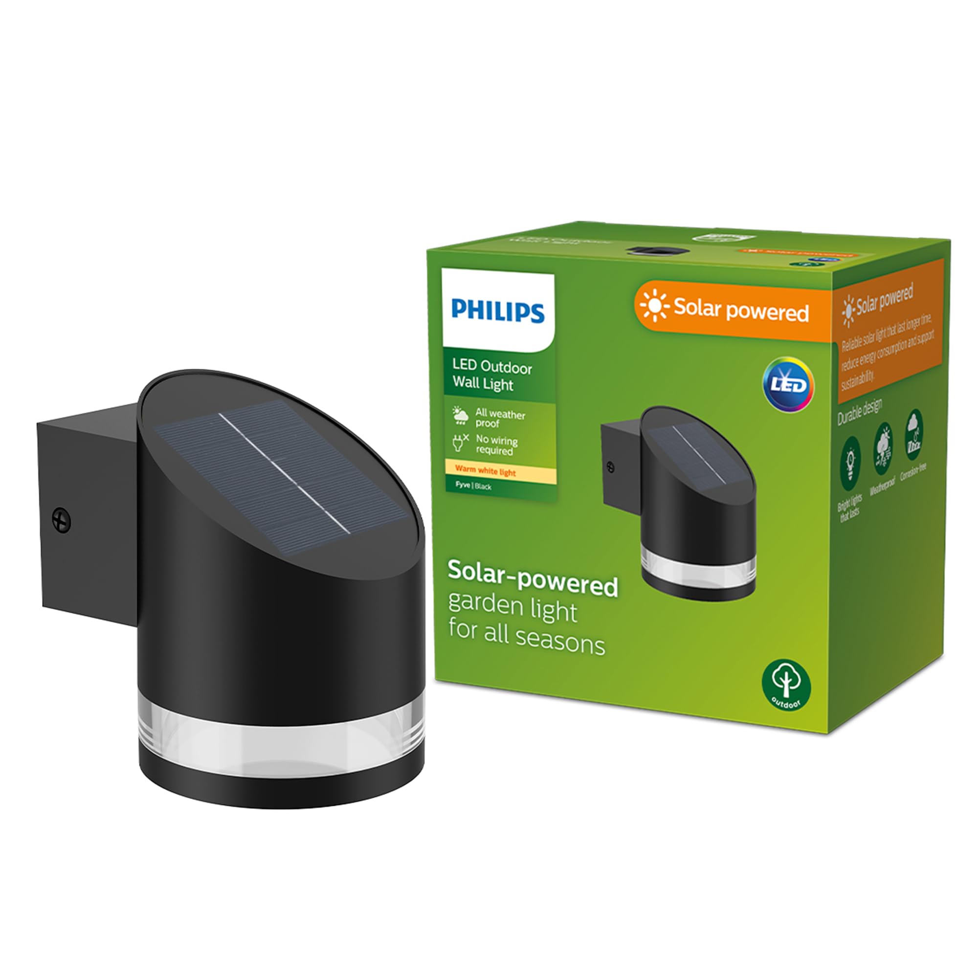 Philips Lighting Fyve Oudoor Solar Path Light, 1.5W, 2700K, Black, IP44 Weatherproof