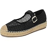 SOVANYOU Mary Jane Espadrilles for Women Round Toe Mary Jane Flats Platform Woven Outsole Ballet Flat with Buckle