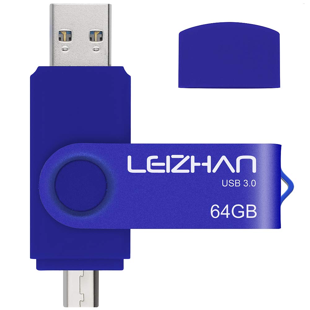 LEIZHAN USB Memory Stick 3.0 64GB OTG (On the Go) Dual Port (USB 3.0 and Micro USB) Flash Disk USB Flash Drive External Pendrive For Android Smartphone Tablet & PC (64GB,Blue)