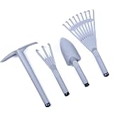Mintra Home Garden Tool Set – 4‑Piece Kit With Hand Rake, Cultivator, Shovel & Garden Claw (Grey, Durable Poly)