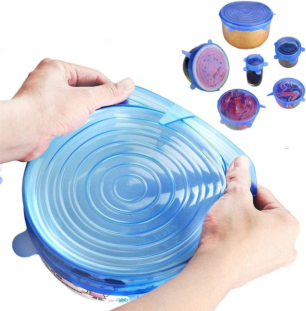 ARONTIME Silicone Stretch Lids, 6 Pack Reusable Durable and Expandable Lids to Fit Various Sizes and Shapes of Containers, Dishwasher and Freeze, Keeping Food Fresh (blue)