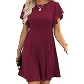 Happy Sailed Cocktail Dresses for Women Spring Summer Ruffle Sleeve Crewneck High Waist Flowy A Line Mini Dress