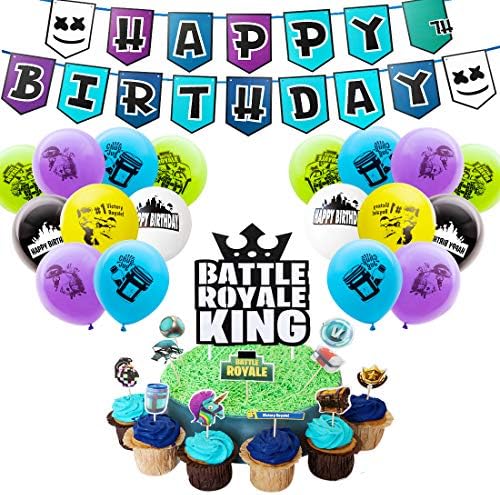 DMIGHT Birthday Party Supplies for Game Fans, 68 Pcs Party Favors - 49 Pcs Cake Topper, 18 Pcs Balloons(8 Styles), 1 Pcs Banner