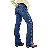 Flamingals Boot Cut Jeans for Women Mid Rise High Stretch Trim Side Patched Pocket Tummy Control Flare Jeans Denim Pants