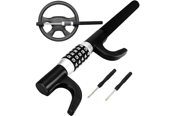Tevlaphee Steering Wheel Lock, Car Lock Anti Theft Keyless Extendable Retractable Password 5 Coded Combination Lock, Heavy Du