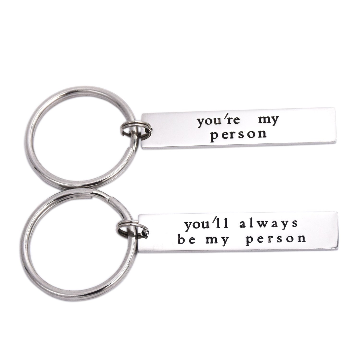 LParkin You're My Person You’ll Always Be My Person Stainless Steel Rectangle Keychain Keyring Best Friend Boyfriend Girlfriend (Keychain-Set)