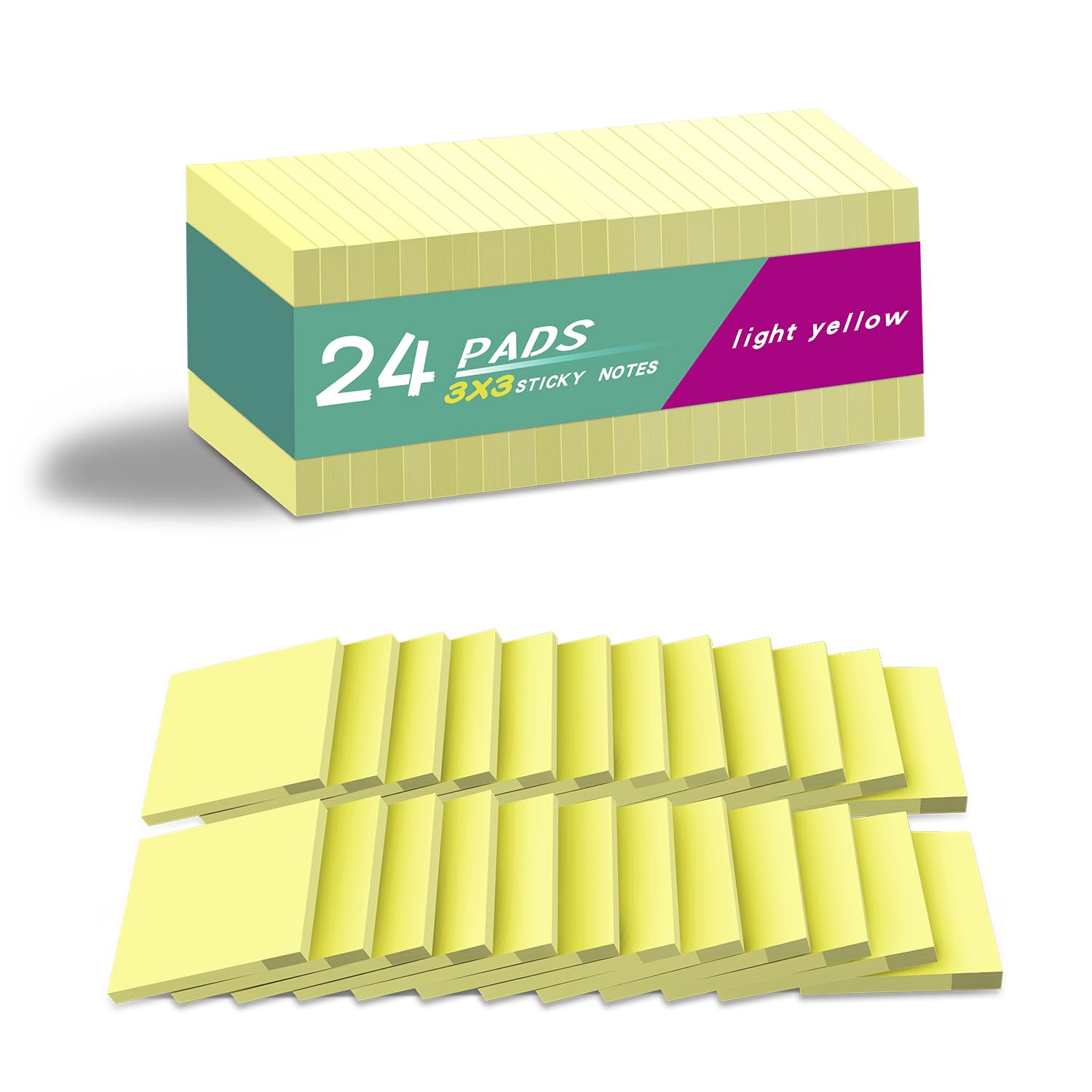 Photo 1 of (24 Pads) Sticky Notes 3x3 in Yellow, Strong Adhesive, Clean Removal, Recyclable, Self-Stick Pads, Easy to Post for Home, Office, Notebook