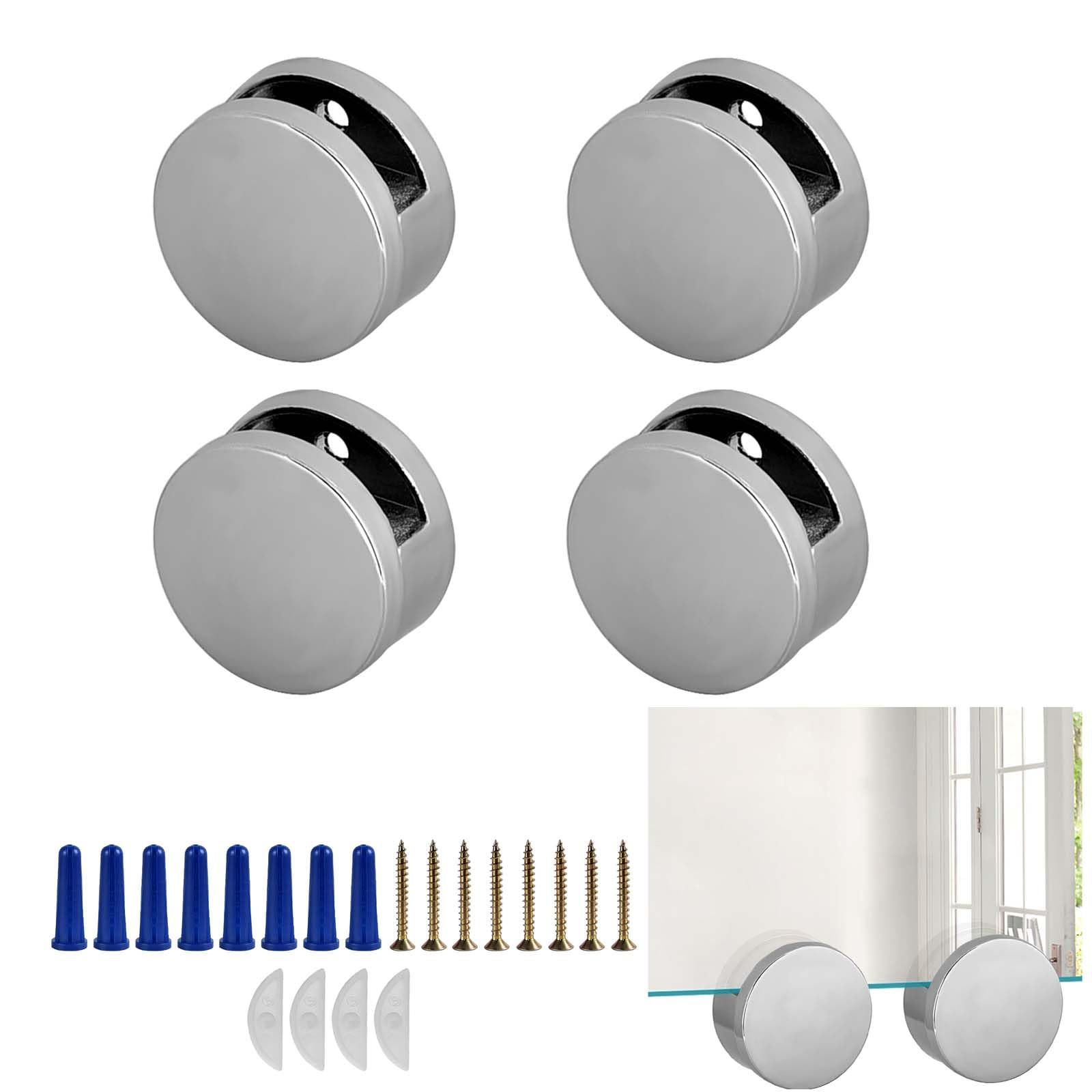 4PCS Silver Mirror Fixings Mirror Clips, 3-5mm Upgraded Frameless Mirror Mounting Adjustable Mirror Holder Clips Mirror Brackets Dual-Screw Fixing Mirror Hanging Hardware for Bathroom, Hotel,,Salon