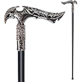YIVIYAR Walking Cane for Men &amp; Women &amp; Seniors - 36.5 Inch Heavy Duty 500+ lbs Capacity, Ergonomic Handle, Ornate &amp; Decorative, Elegant Matte Black &amp; Silver Metal Cane with Goth &amp; Gothic Aesthetic