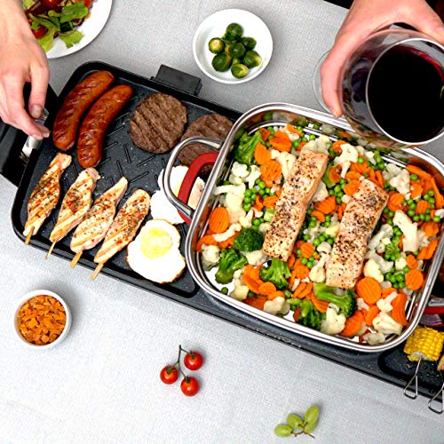 SKAIVA 3 in 1 Electric Smokeless Grill and Hot Pot with Steamer