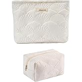 RSRSLEII 2Pcs Quilted Cotton Coquette Makeup bag, Coastal Granddaughter Aesthetic Cosmetic Bag, Cute Seashell Portable Travel