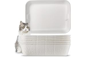 YCSKJK Disposable Cat Litter Box, Sturdy and Durable, Extra Thick, Large Size - 16.2"x12.6"x3.9", Water Resistant and Sustainable, Disposable Litter Boxes for Cats (White, 6-Pack)