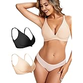 Rolral Womens Deep V Wireless Bra No Underwire Seamless Comfort Support Tshirt Push Up Bralette for Everyday/Sleep