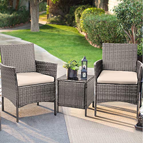 Devoko 3 Pieces Patio Furniture Sets Clearance PE Rattan Wicker Chairs