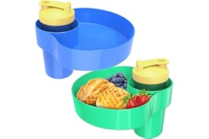 OMYPOTT Car Seat Snack Tray for Kids: 2PCS Kids Car Seat Tray with Cup Holder, Toddlers Road Trip Essential, Travel Snacks Food Plate for Stroller, Boosters with a Cup Holder (Blue+Green)