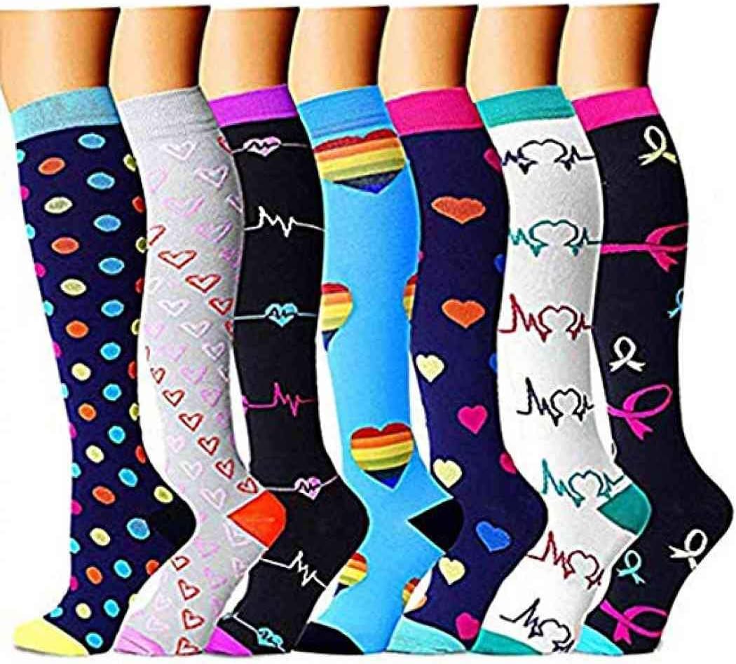 Compression Socks (7 pair) for Women and Men - Best For Running, Athletic Sports, Crossfit, Flight Travel - Suits Nurses, Maternity Pregnancy, Shin Splints - Below Knee High (Compression Socks 1,L/xl)