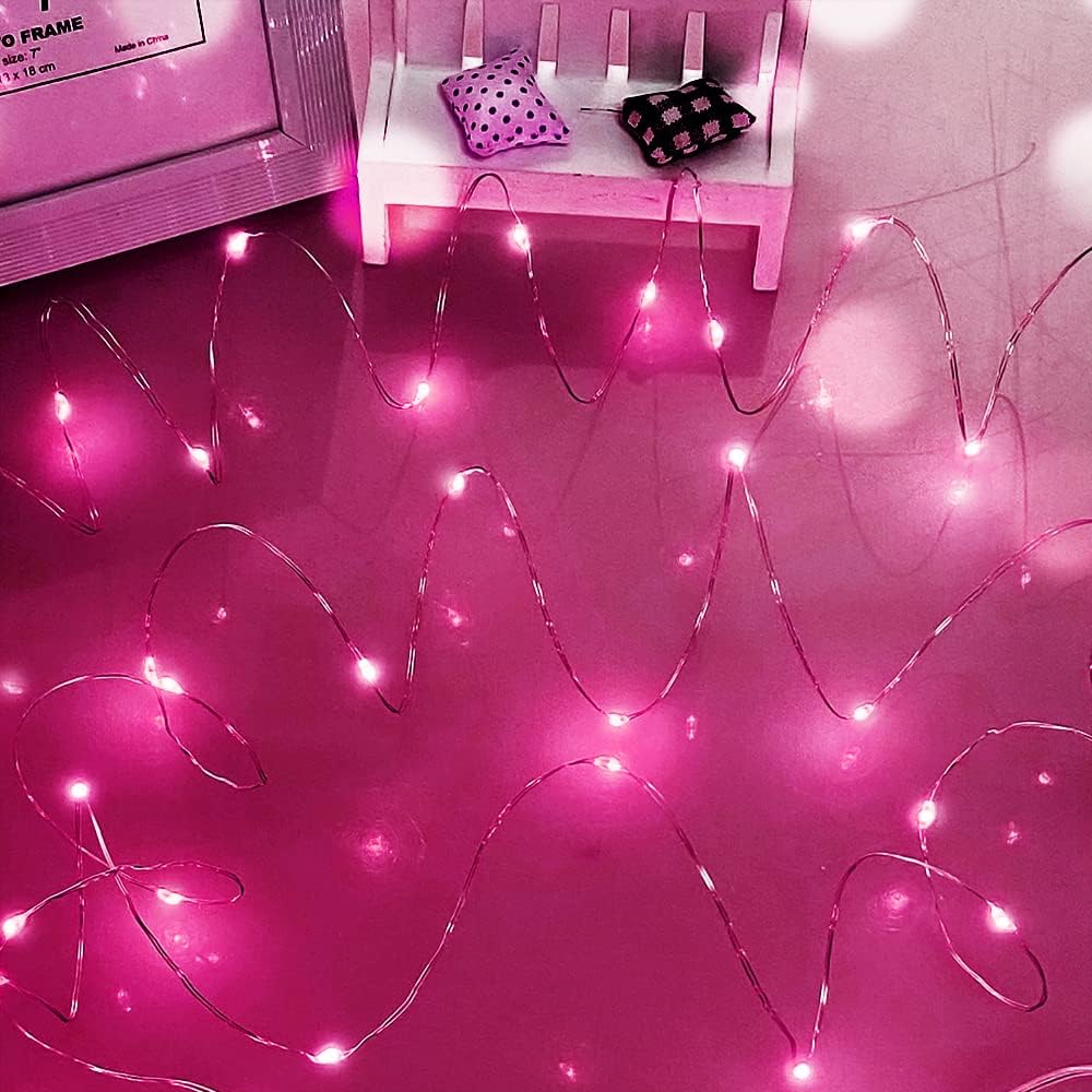Dalugo Pink Fairy Lights 50 LED Battery Powered for Bedroom Party Christmas