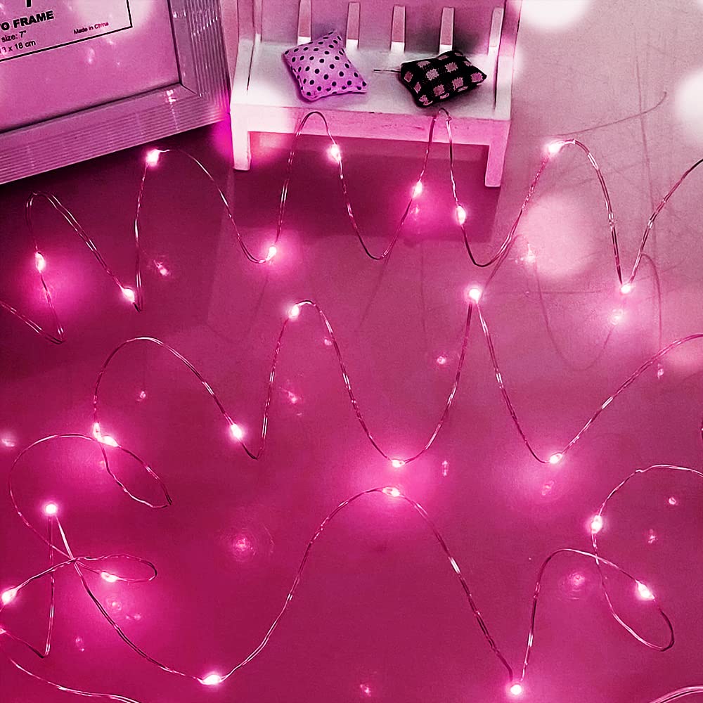 Pink Fairy Lights, Dalugo 50 LED Battery Powered Pink String Lights for Girls Bedroom Birthday Party Christmas Decorations