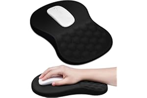 JIKIOU Ergonomic Mouse Pad Wrist Support with Massage Design, Memory Foam Wrist Rest Pain Relief Mousepad with Non-Slip PU Base, Mouse Pads for Wireless Mouse Black 12x8 inch
