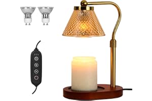 Mebaraul Candle Warmer Lamp with Timer,Dimmer Electric Candle Lamp Warmer Vintage Glass Shade with 2 Bulbs,Adjustable Height Candle Wax Warmer for Jar Candles,Home Decor Beside Lamp Gifts for Women