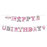Western Cowgirl Birthday Banner, Pre-Strung Wild West Coquette Party Decorations Retro Western Theme Happy Birthday Banner for Girl Bday Parties First Rodeo Party Supplies