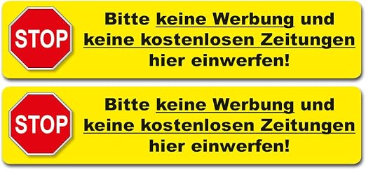 2 Stück "STOPP – Bitte Keine Werbung" Aufkleber – 11x2.4 Cm, Wetterfest, Gelb, Leicht Ablösbar Für Briefkasten & Tür