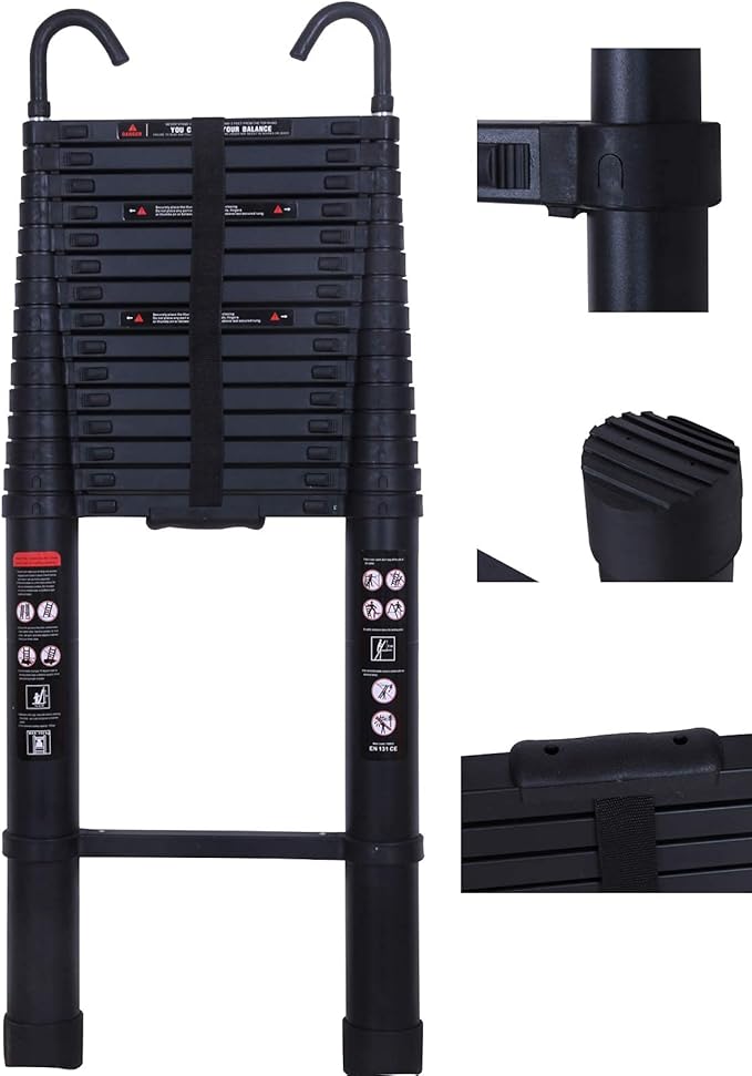 Telescoping Ladder 20.3 ft Extension Telescopic Ladders with Removable Safety Hook Tall Folding