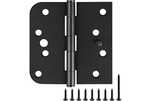 JIW 12 Pack Black Door Hinges 4 Inch Interior/Exterior Door Hinges Matte Black Door Hinges 4 Inch Square Rounded 5/8" Radius Corner Hinges for Doors Reversible Full Mortise Combination 4 in Door Hardware
