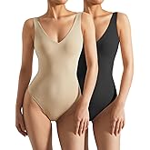 SUUKSESS Women 2 Piece Thong Bodysuit Sexy V Neck Backless Sleeveless Tank Tops