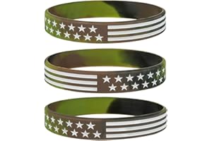 Sainstone Camouflage Army Rubber Bracelets, Military Silicone Wristbands with American USA Flag in Army Green and Desert Camo for Army Party Favors, American Patriots, Army Sport Fans