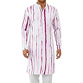 Runcati Mens Kaftan Robe Tie-Dye Long Sleeve Button Down Henley Shirts Thobe Hipster Print Side Split Gown Shirt