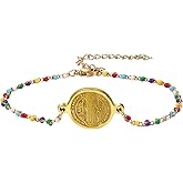 Rofusn St. Benedict Medal Bracelet for Women: Stainless Steel Catholic Colorful Beaded Chain Bracelets Saint Benedict Religious Jewelry Gift