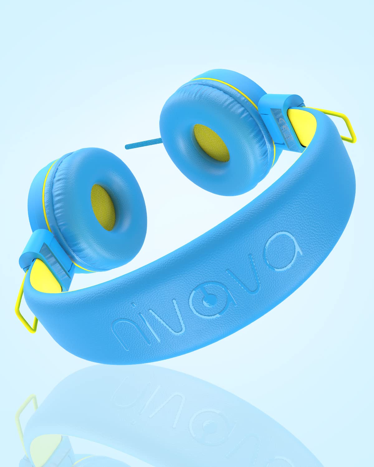 NIVAVA Kids Headphones, K8 Wired Headphones for Kids with Adjustable Headband, 3.5 MM Jack for School, Foldable On-Ear Headset for Girls Boys Kindle Tablet Cellphones Airplane Travel(Blue Yellow)
