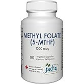 NEW! Methyl Folate (5-MTHF) 1000 mcg - Made in Canada - Active Form of Vitamin B9 - Supports Early Fetal Development - 90 Veg