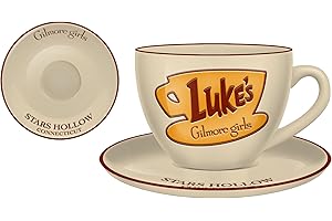 Silver Buffalo Gilmore Girls Stars Hollow Connecticut Luke's Diner Oversized Ceramic Teacup and Saucer Set, 22 Ounces