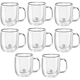 ZWILLING Sorrento Plus 8 Piece Insulated Double-Wall Glass Espresso Mug Set - Single Shot, 80mL, Clear, 39500-128